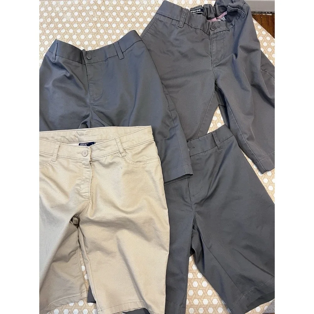 Lands End Girls Teens Size 5 Gray B Shorts School Uniform Elastic Waist Lot Of 4